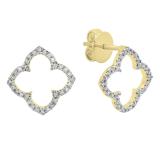 0.10 Carat (ctw) Round White Diamond Ladies Clover Shaped Stud Earrings 1/10 CT 18K Yellow Gold