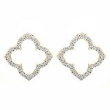 0.10 Carat (ctw) Round White Diamond Ladies Clover Shaped Stud Earrings 1/10 CT 18K Yellow Gold