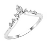 0.15 Carat (ctw) Pear & Round White Diamond Ladies Beaded Crown Engagement Ring 18K White Gold