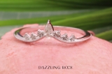 0.15 Carat (ctw) Pear & Round White Diamond Ladies Beaded Crown Engagement Ring 18K White Gold