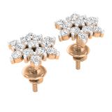 0.80 Carat (ctw) Round White Diamond Ladies Flower Cluster Stud Earrings 3/4 CT 18K Rose Gold