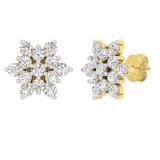 0.80 Carat (ctw) Round White Diamond Ladies Flower Cluster Stud Earrings 3/4 CT 18K Yellow Gold