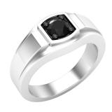 0.75 Carat (ctw) Round Black Diamond Mens Solitaire Wedding Band 3/4 CT Sterling Silver