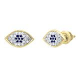 Round Blue Sapphire & White Diamond Ladies Eye Stud Earrings 14K Yellow Gold
