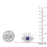Round Blue Sapphire & White Diamond Ladies Eye Stud Earrings Sterling Silver