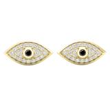 0.13 Carat (ctw) Round Black & White Diamond Evil Eye Stud Earrings 10K Yellow Gold