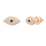 0.13 Carat (ctw) Round Black & White Diamond Evil Eye Stud Earrings 18K Rose Gold
