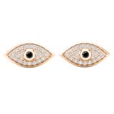 0.13 Carat (ctw) Round Black & White Diamond Evil Eye Stud Earrings 18K Rose Gold