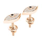 0.13 Carat (ctw) Round Black & White Diamond Evil Eye Stud Earrings 18K Rose Gold