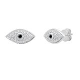 0.13 Carat (ctw) Round Black & White Diamond Evil Eye Stud Earrings Sterling Silver