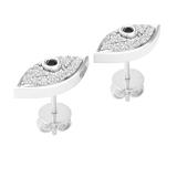0.13 Carat (ctw) Round Black & White Diamond Evil Eye Stud Earrings Sterling Silver