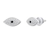 0.13 Carat (ctw) Round Black & White Diamond Evil Eye Stud Earrings Sterling Silver