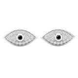0.13 Carat (ctw) Round Black & White Diamond Evil Eye Stud Earrings Sterling Silver