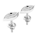0.13 Carat (ctw) Round Black & White Diamond Evil Eye Stud Earrings Sterling Silver