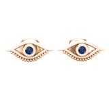 Round Blue Sapphire Evil Eye Solitaire Stud Earrings 10K Rose Gold