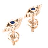 Round Blue Sapphire Evil Eye Solitaire Stud Earrings 10K Rose Gold