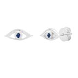 Round Blue Sapphire Evil Eye Solitaire Stud Earrings Sterling Silver
