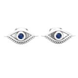 Round Blue Sapphire Evil Eye Solitaire Stud Earrings Sterling Silver