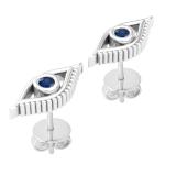 Round Blue Sapphire Evil Eye Solitaire Stud Earrings Sterling Silver