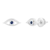 Round Blue Sapphire Evil Eye Solitaire Stud Earrings Sterling Silver
