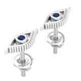 Round Blue Sapphire Evil Eye Solitaire Stud Earrings Sterling Silver