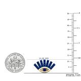 Round Blue Sapphire Ladies Eye Lashes Evil Stud Earrings, 14K Yellow Gold