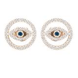 0.20 Carat (ctw) Round Blue & White Diamond Ladies Evil Eye Stud Earrings 1/5 CT 18K Rose Gold