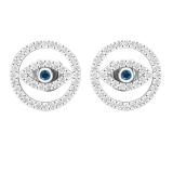 0.20 Carat (ctw) Round Blue & White Diamond Ladies Evil Eye Stud Earrings 1/5 CT 18K White Gold