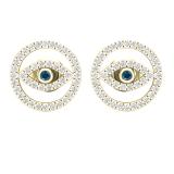 0.20 Carat (ctw) Round Blue & White Diamond Ladies Evil Eye Stud Earrings 1/5 CT 18K Yellow Gold
