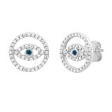 0.20 Carat (ctw) Round Blue & White Diamond Ladies Evil Eye Stud Earrings 1/5 CT Sterling Silver