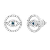 0.20 Carat (ctw) Round Blue & White Diamond Ladies Evil Eye Stud Earrings 1/5 CT Sterling Silver