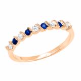 Round Blue Sapphire & White Diamond Ladies Bridal Anniversary Wedding Band 10K Rose Gold