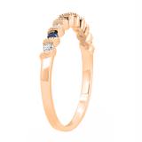 Round Blue Sapphire & White Diamond Ladies Bridal Anniversary Wedding Band 10K Rose Gold