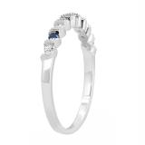 Round Blue Sapphire & White Diamond Ladies Bridal Anniversary Wedding Band 10K White Gold