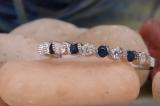 Round Blue Sapphire & White Diamond Ladies Bridal Anniversary Wedding Band 10K White Gold