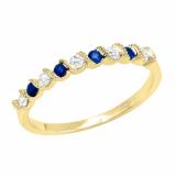 Round Blue Sapphire & White Diamond Ladies Bridal Anniversary Wedding Band 14K Yellow Gold