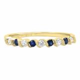 Round Blue Sapphire & White Diamond Ladies Bridal Anniversary Wedding Band 14K Yellow Gold