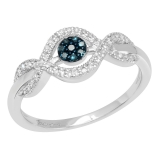 0.25 Carat (ctw) Round Blue & White Diamond Ladies Swirl Engagement Ring 1/4 CT Sterling Silver
