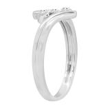 0.08 Carat (ctw) Round White Diamond Ladies Three Stone Bypass Style Engagement Ring Sterling Silver
