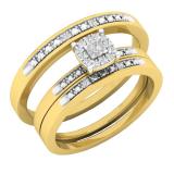 0.10 Carat (ctw) Round Diamond Men's & Women's Engagement Ring Trio Bridal Set 1/10 CT 10K Yellow Gold