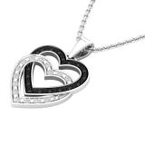 0.10 Carat (ctw) Round Black & White Diamond Ladies Double Heart Pendant 1/10 CT 10K White Gold