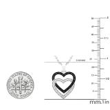 0.10 Carat (ctw) Round Black & White Diamond Ladies Double Heart Pendant 1/10 CT 10K White Gold