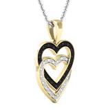 0.10 Carat (ctw) Round Black & White Diamond Ladies Double Heart Pendant 1/10 CT 10K Yellow Gold