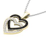 0.10 Carat (ctw) Round Black & White Diamond Ladies Double Heart Pendant 1/10 CT 10K Yellow Gold