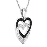 0.10 Carat (ctw) Round Black & White Diamond Ladies Double Heart Pendant 1/10 CT 18K White Gold