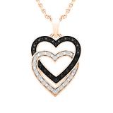 0.10 Carat (ctw) Round Black & White Diamond Ladies Double Heart Pendant 1/10 CT 14K Rose Gold