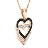 0.10 Carat (ctw) Round Black & White Diamond Ladies Double Heart Pendant 1/10 CT 14K Rose Gold