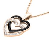 0.10 Carat (ctw) Round Black & White Diamond Ladies Double Heart Pendant 1/10 CT 14K Rose Gold