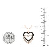0.10 Carat (ctw) Round Black & White Diamond Ladies Double Heart Pendant 1/10 CT 14K Rose Gold