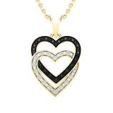 0.10 Carat (ctw) Round Black & White Diamond Ladies Double Heart Pendant 1/10 CT 18K Yellow Gold